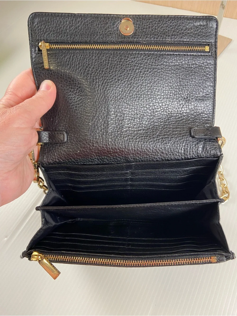 Tory Burch Black Pebbled Leather Wallet On Chain Crossbody WOC